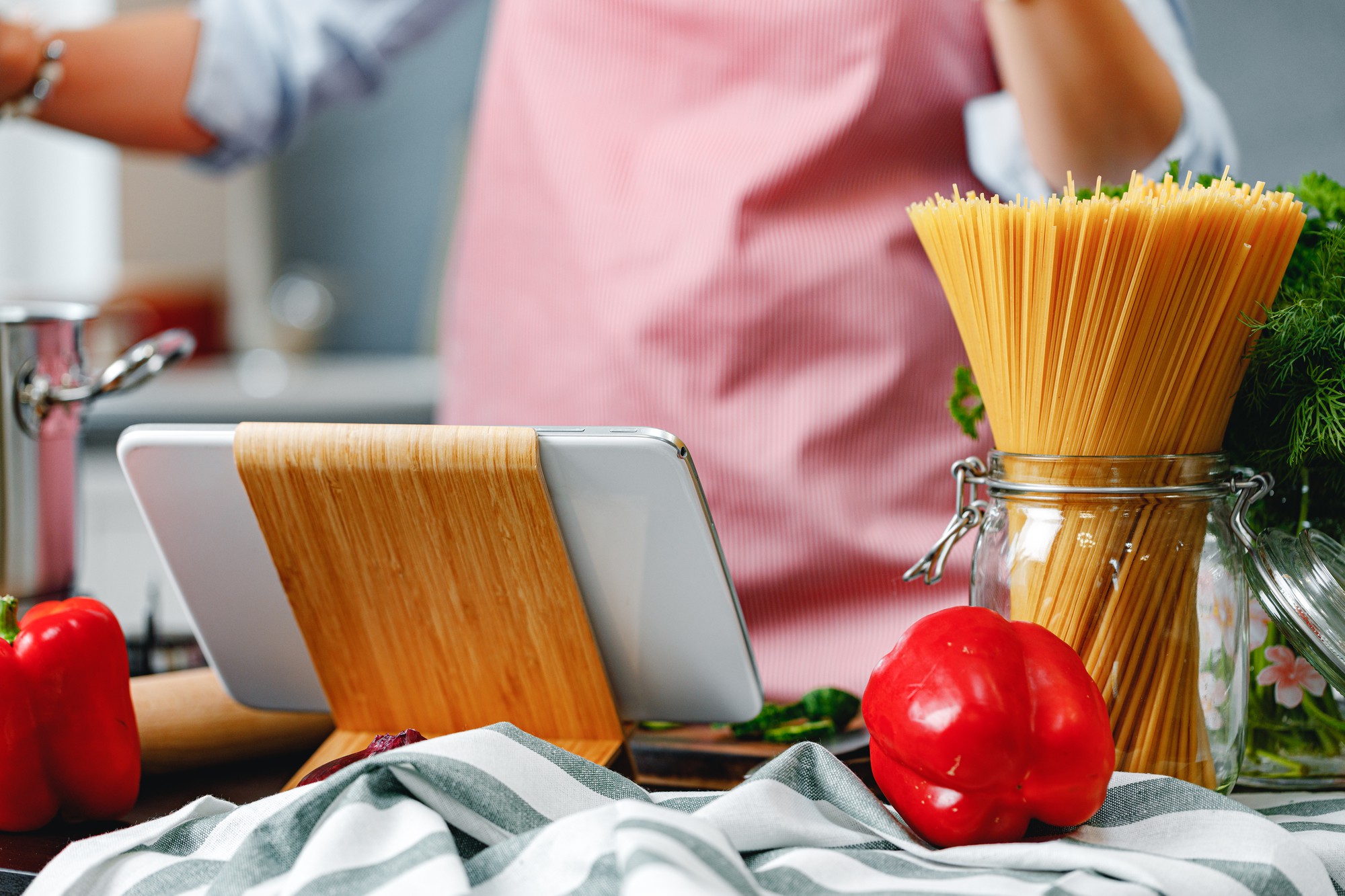 Cozy kitchen workspace with ingredients and utensils