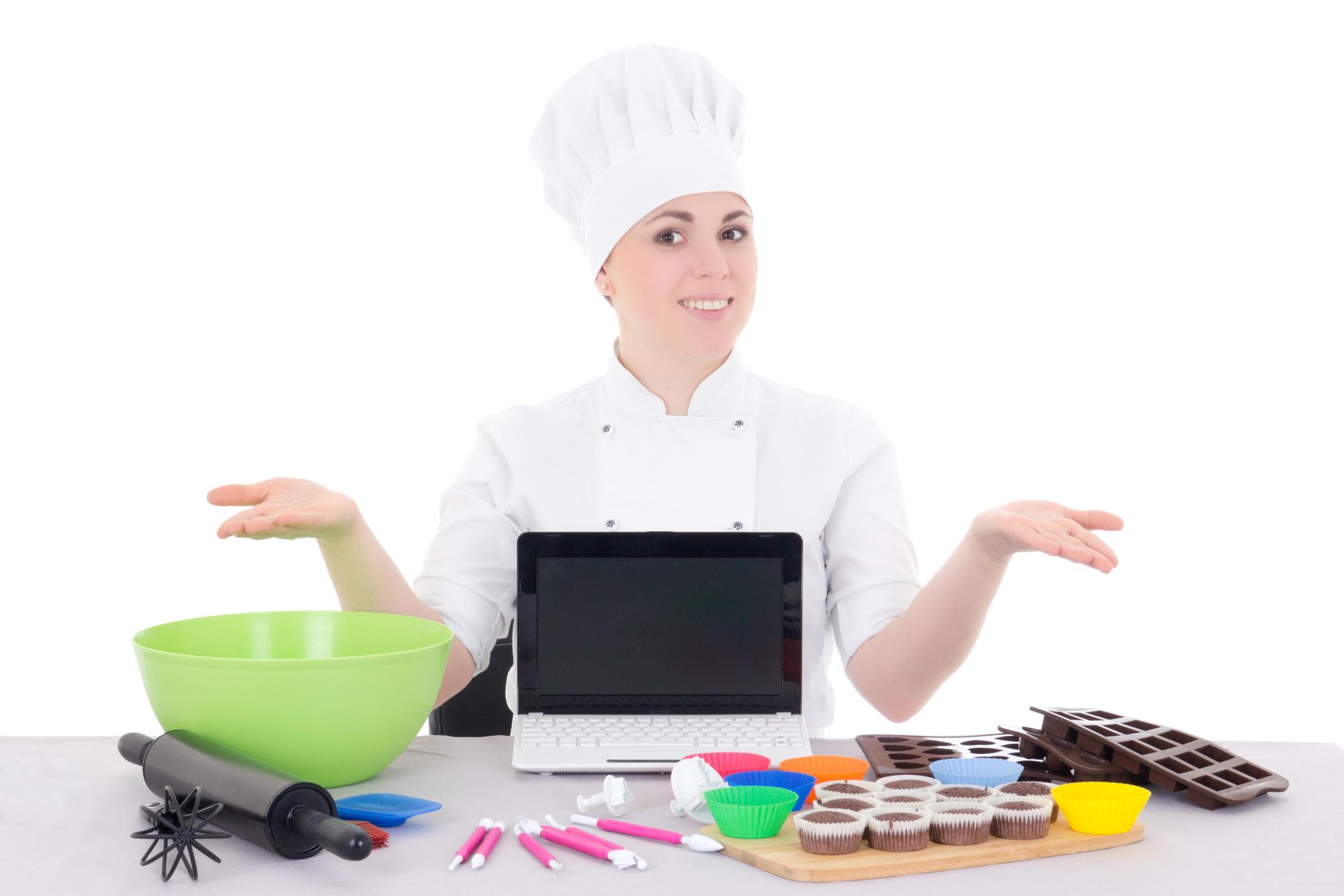 Student plating a dessert