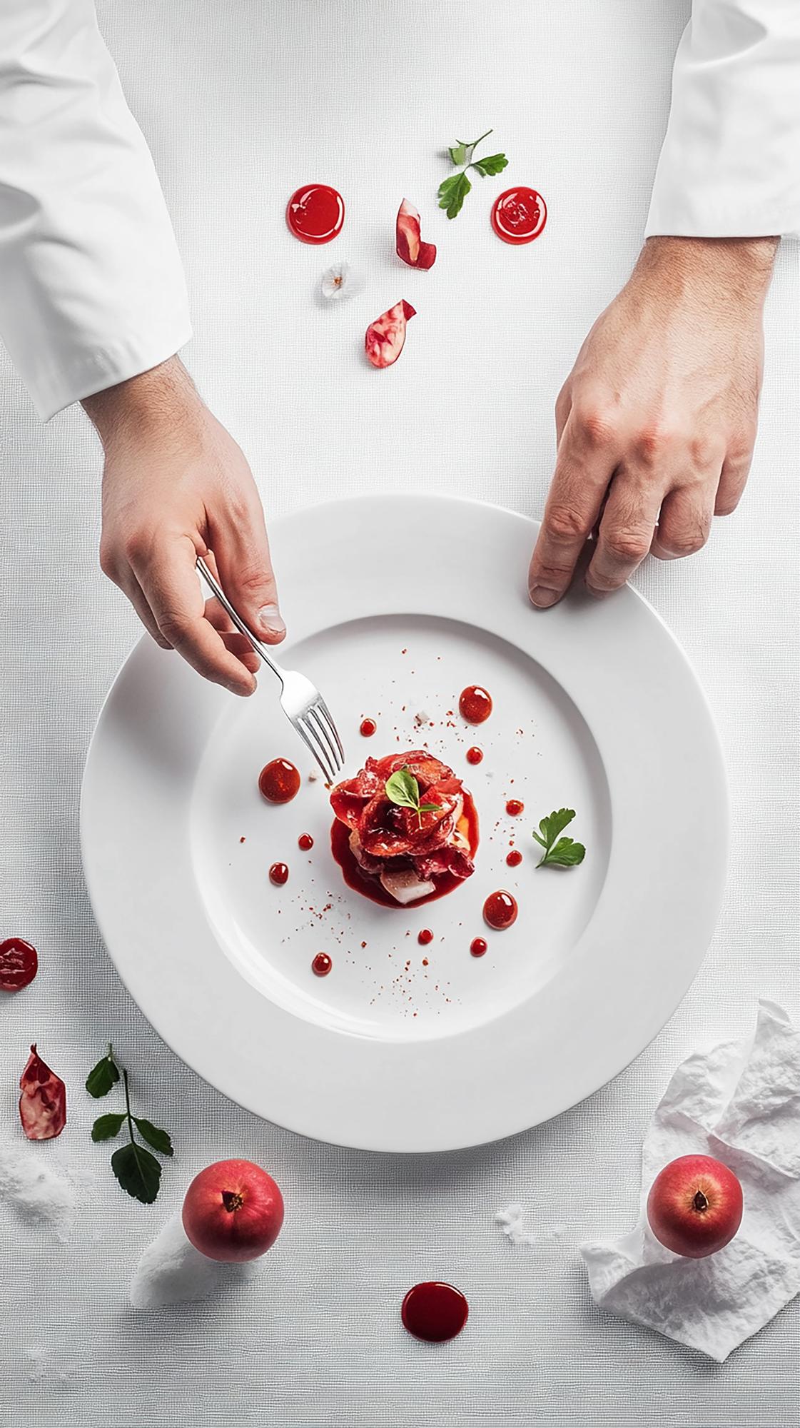 Plating a composed dish on ceramic plate
